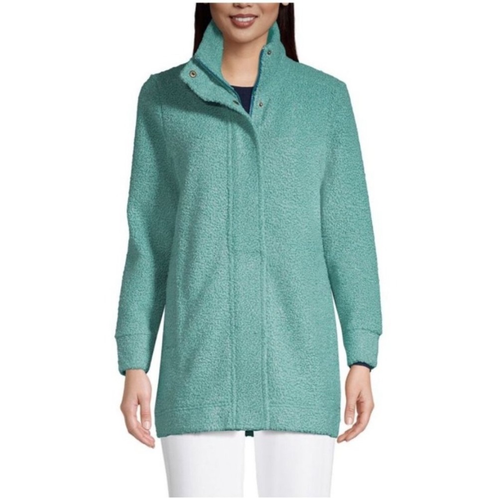 Lands' End Women's Green Fleece Boucle Coat